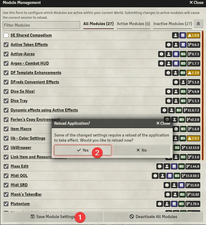Screenshot de referencia para la habilitación de los módulos.